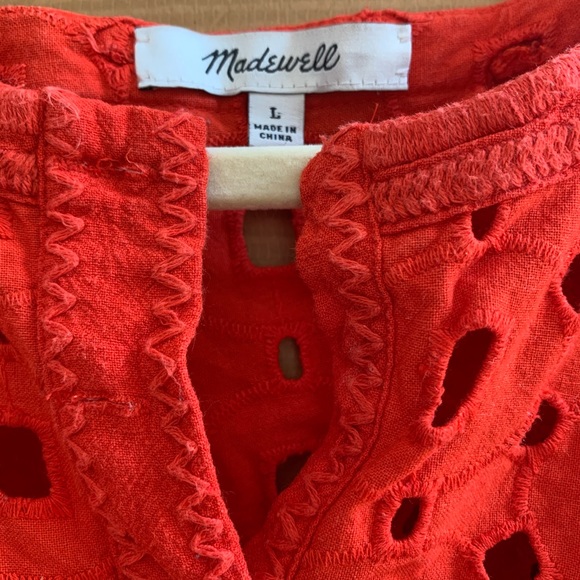 MADEWELL Red W/POCKETS Summer Linen Dress - Picture 3 of 10